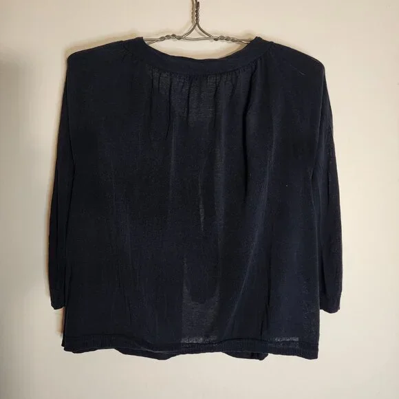 J Crew XL Tie front cardigan navy layering linen silk preppy school girl office - Picture 4 of 4